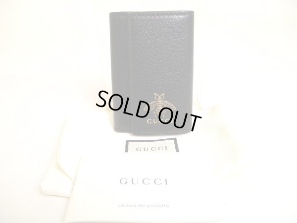 Photo1: GUCCI Bee Motif Black Leather 6 Pics Key Cases #a176