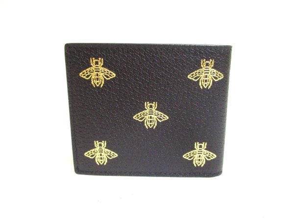 Photo2: GUCCI Animalier Black Leather Bifold Bill Wallet Compact Wallet #a177