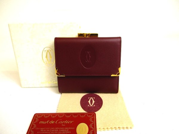 Photo1: Cartier Must de Cartier Bordeaux Leather Trifold Wallet #a178
