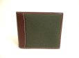 Photo2: HUNTING WORLD Safari Khaki Green Canvas Brown Leather Bifold Wallet #a180 (2)