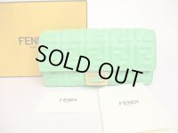 FENDI Lignt Green Leather Flap Long Wallet Baguette Continental #a182