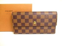 LOUIS VUITTON Damier Brown Leather Trifold Long Wallet International #a183