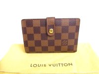 LOUIS VUITTON Damier Brown Leather Bifold Wallet Viennois #a185