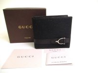 GUCCI GG Canvas Black Leather Bifold Wallet Compact Wallet #a187
