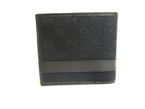 Photo2: GUCCI GG Canvas Black Leather Bifold Wallet Compact Wallet #a187