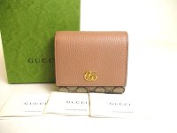 GUCCI Double G Dusty Pink Leather Bifold Wallet Compact Wallet #a188