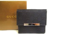 GUCCI GG Brown Canvas Black Leather Bifold Wallet Compact Wallet #a193