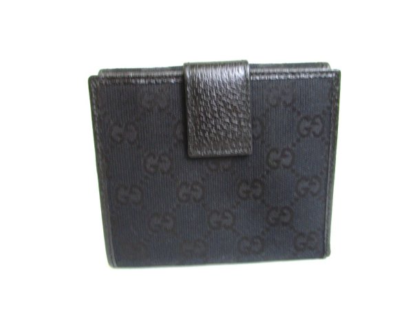 Photo2: GUCCI GG Brown Canvas Black Leather Bifold Wallet Compact Wallet #a193