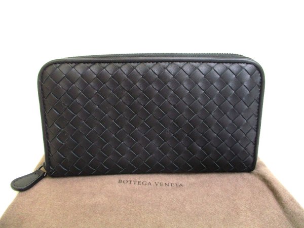 Photo1: BOTTEGA VENETA Intrecciato Black Leather Round Zip Wallet Purse #a196