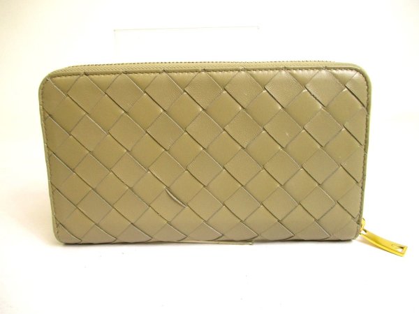 Photo2: BOTTEGA VENETA Intrecciato Olive Geen Leather Round Zip Wallet Purse #a197