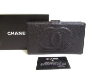 CHANEL Vinage CC Logo Black Leather Bifold Long Wallet Purse #a198