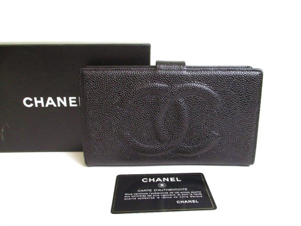 Photo1: CHANEL Vinage CC Logo Black Leather Bifold Long Wallet Purse #a198