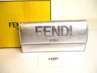 FENDI ROMA Silver Leather Flap Long Wallet Continental Wallet #a199