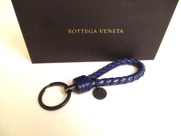 Photo1: BOTTEGA BENETA Intrecciato Navy Blue Leather Key Chain Key Holder #a201