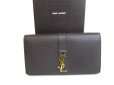 Photo1: Saint Laurent Paris Gold YSL Motif Black Grain Leather Long Flap Wallet #a205 (1)