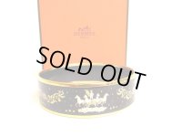 HERMES Black Enamel Horse Motif Bangle Bracelet Email Imprime GM #a208