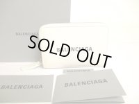 BALENCIAGA White Leather Round Zip Coin Purse Card Holder #a211