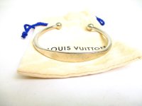 LOUIS VUITTON Monogram Silver Brass Bracelet Monogram Jonc #a212