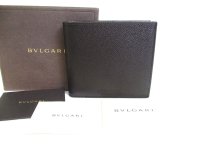 BVLGARI Black Leather Classico Bifold Wallet Compact Wallet for Men #a213