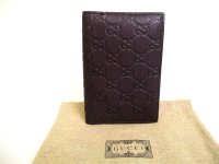 GUCCI Guccishima GG Leather Dark Brown Passport Holders #a214