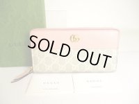 GUCCI Double G Beige Coating Canvas Light Pink Leather Round Zip Wallet #a217