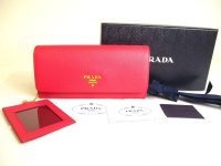 PRADA Saffiano Pink Leather Bifold Long Flap Wallet #a219