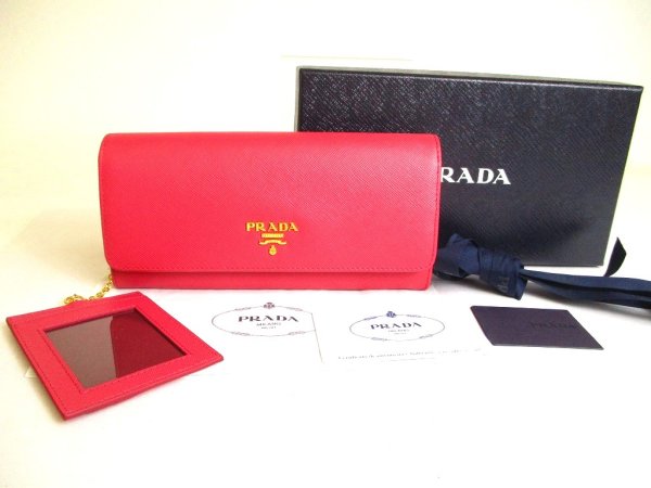 Photo1: PRADA Saffiano Pink Leather Bifold Long Flap Wallet #a219