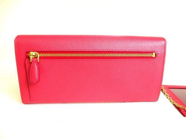 Photo2: PRADA Saffiano Pink Leather Bifold Long Flap Wallet #a219