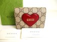 Photo1: GUCCI GG Coating Canvas Leather Heart Motif Bifold Wallet Compact Wallet #a220 (1)