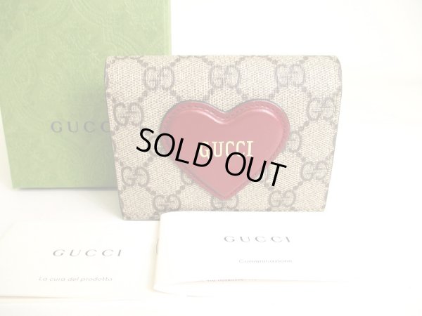 Photo1: GUCCI GG Coating Canvas Leather Heart Motif Bifold Wallet Compact Wallet #a220