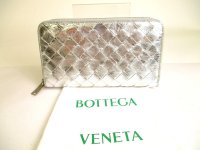 BOTTEGA VENETA Intrecciato Silver Patent Leather Round Zip Wallet Purse #a224