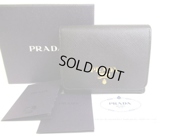 Photo1: PRADA Black Red Saffiano Leather Trifold Wallet Compact Wallet #a228