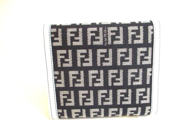 Photo2: FENDI Zucca Canvas White Leather Bifold Wallet Compact Wallet #a229