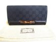 Photo1: GUCCI GG Bamboo Black Canvas Leather RFlap Long Wallet #a231 (1)