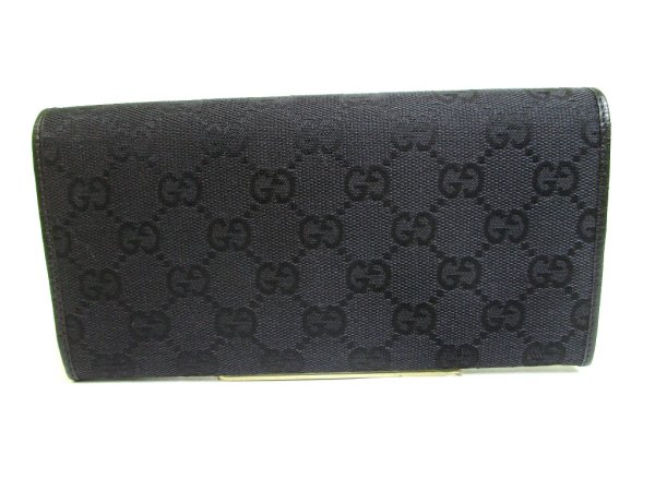 Photo2: GUCCI GG Bamboo Black Canvas Leather RFlap Long Wallet #a231