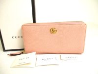 GUCCI Marmont GG Light Pink Leather Round Zip Long Wallet #a232