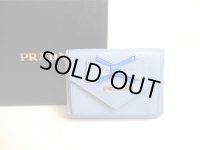 PRADA Ribbon Motif Light Blue Leather Trifold Wallet Compact Wallet #a233
