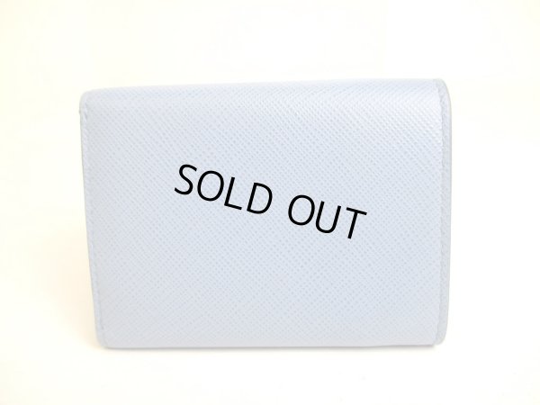 Photo2: PRADA Ribbon Motif Light Blue Leather Trifold Wallet Compact Wallet #a233