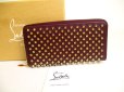 Photo1: Christian Louboutin Panettone Bordeaux Leather Spikes Round Zip Wallet #a236 (1)