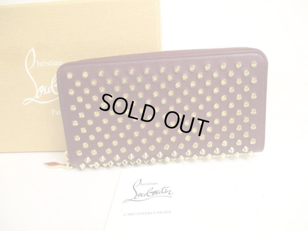 Photo1: Christian Louboutin Panettone Bordeaux Leather Spikes Round Zip Wallet #a236