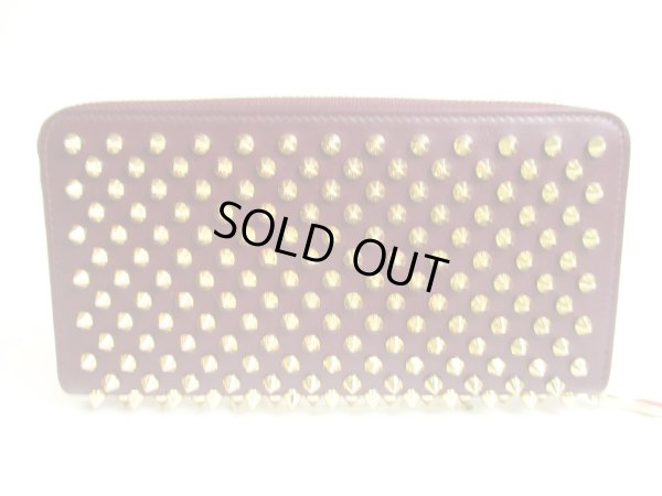 Photo2: Christian Louboutin Panettone Bordeaux Leather Spikes Round Zip Wallet #a236