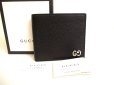 Photo1: GUCCI Metal GG Black Leather Bifold Wallet Compact Wallet #a238 (1)