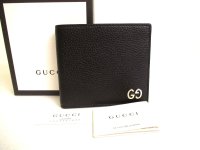 GUCCI Metal GG Black Leather Bifold Wallet Compact Wallet #a238