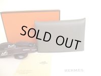 HERMES Gray Evercolor Leather Card Case Card Holder Calvi #a249