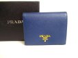 Photo1: PRADA Saffiano Blue Leather Bifold Wallet Compact Wallet #a251 (1)