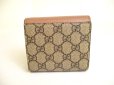 Photo2: GUCCI Double G Beige Leather Bifold Wallet Compact Wallet #a254 (2)