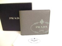 PRADA Gray Saffiano Print Leather Bifold Bill Wallet #a256