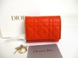 Photo1: Christian Dior Cannage Orange Leather Lady Dior Trifold Wallet #a258 (1)