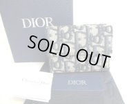 Christian Dior Navy Blue Canvas Leather Lady Dior Trifold Wallet #a259