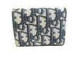 Photo2: Christian Dior Navy Blue Canvas Leather Lady Dior Trifold Wallet #a259 (2)